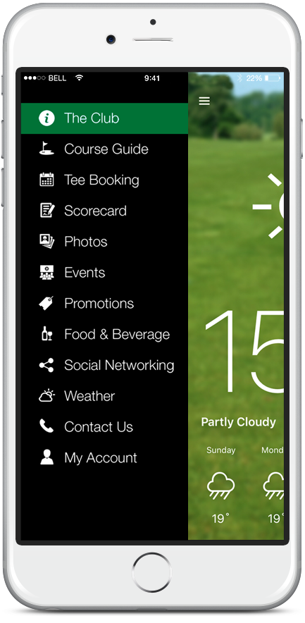 coursemate smart golf club app main menu