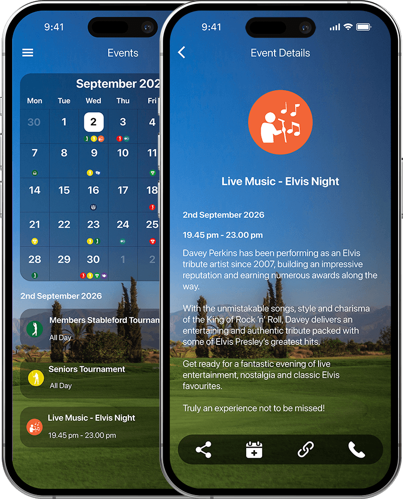 CourseMate events calendar and event details