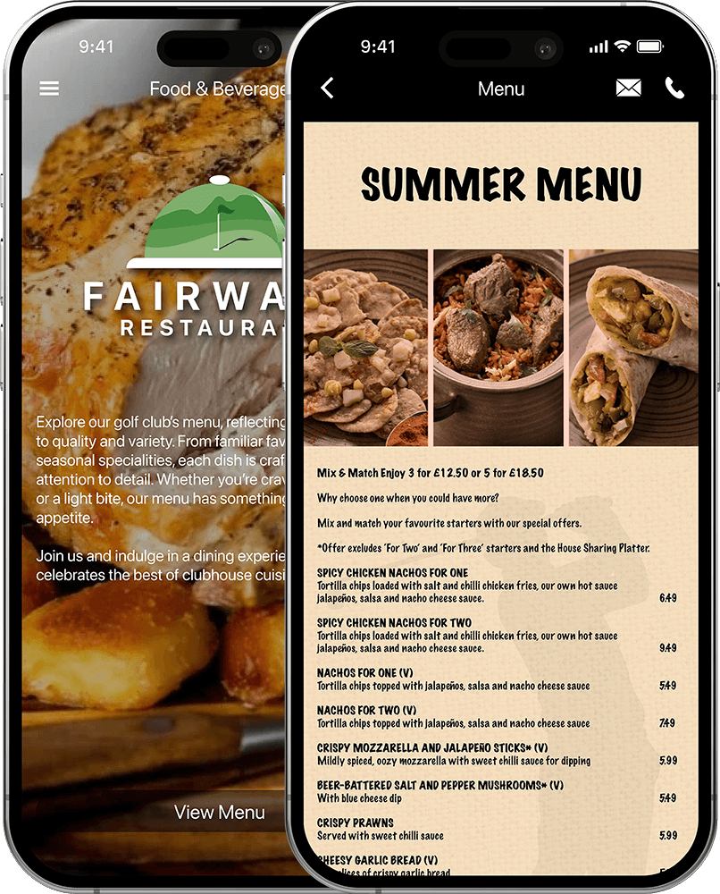 Food and Beverage introduction alongside the club restaurant menu
